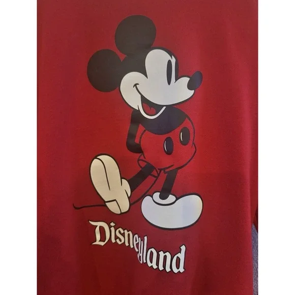 Disney Standing Mickey‎ Mouse Unisex Red Black Sz Small Crew Neck Sweatshirt - Picture 3 of 10